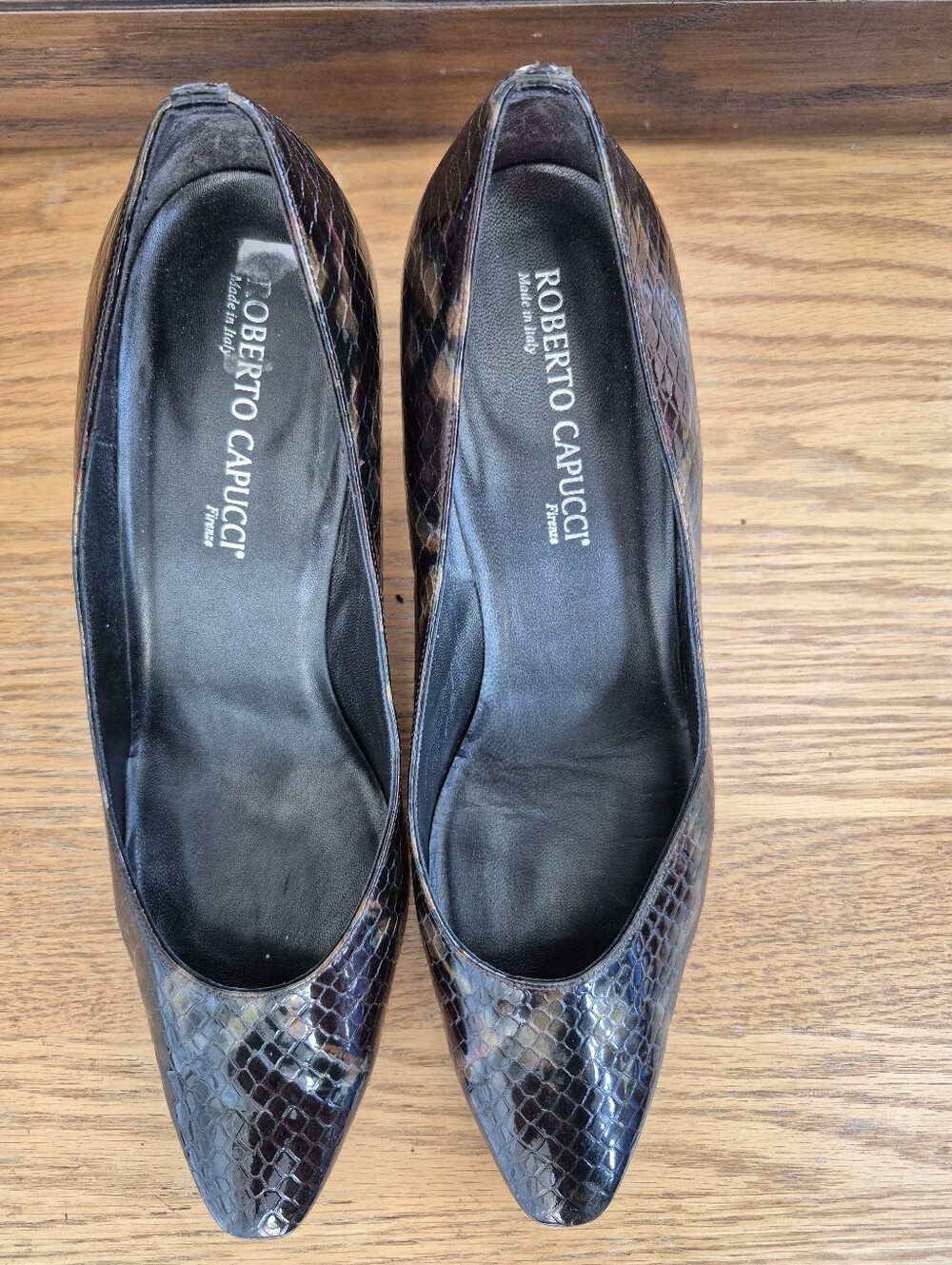 Roberto Capucci Italy Vintage Tortoise Snakeskin Leather Block Heels 10 C